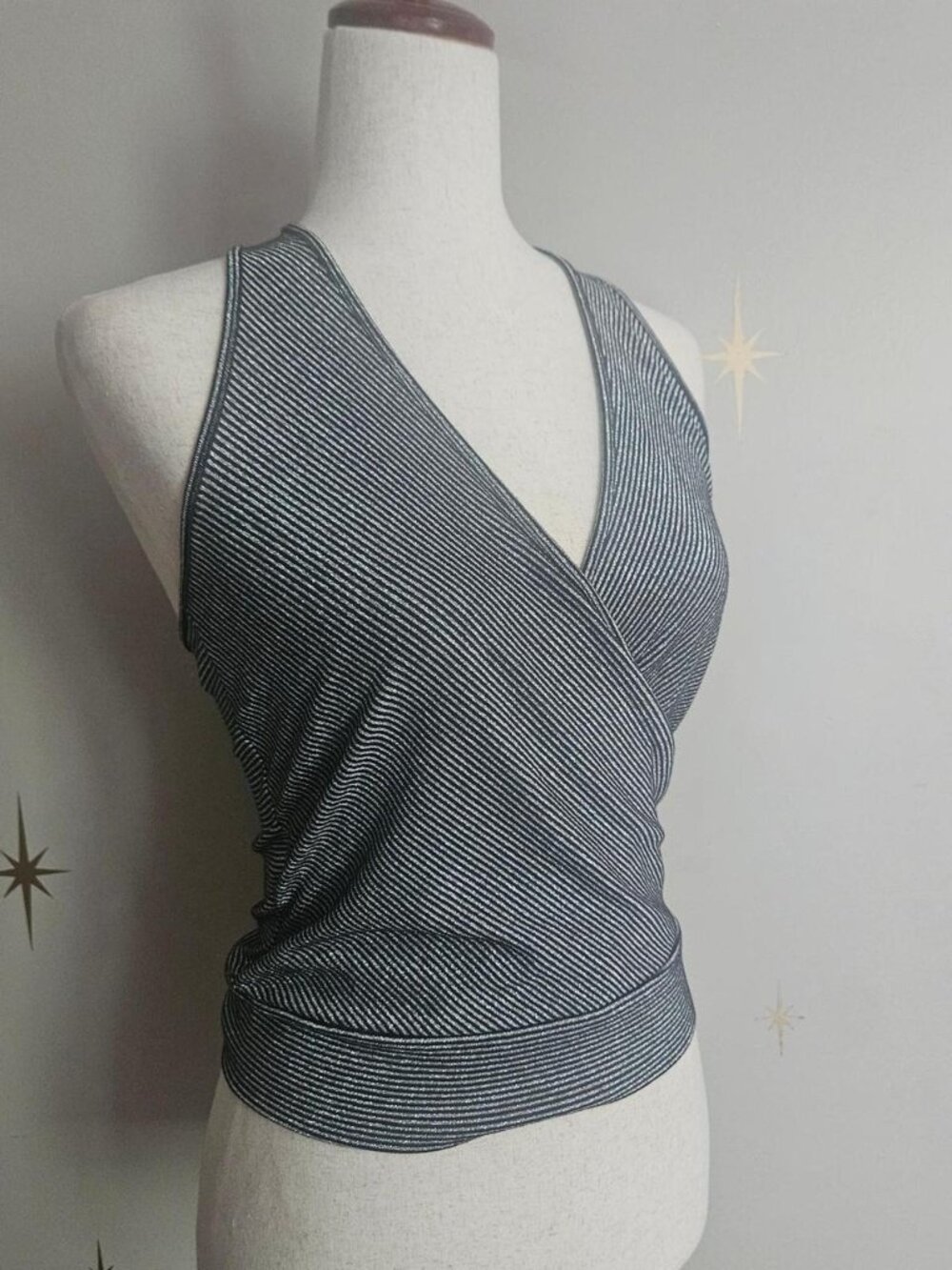 Vtg 2000s Shameless Silver Black Striped Halter Top M/L